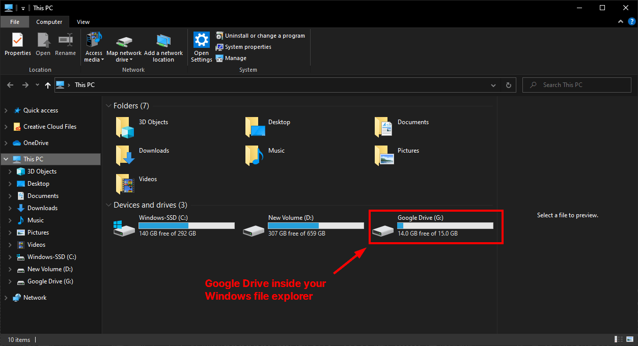 google drive windows file explorer mrnoob