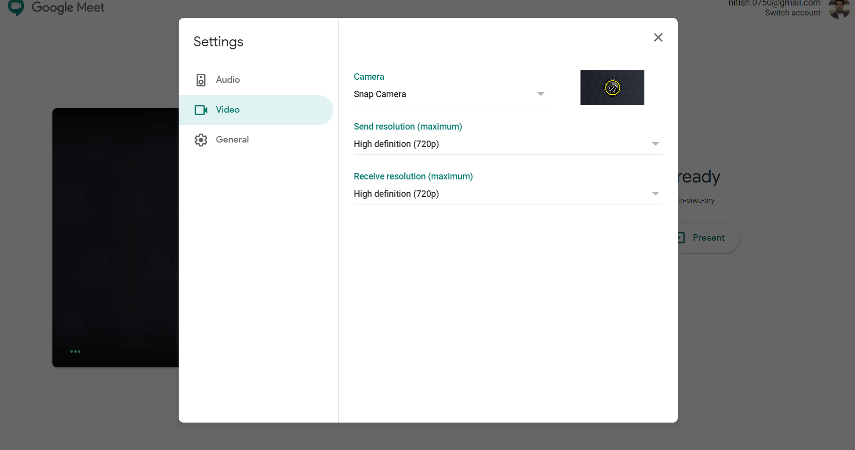 change camera settings and resolution