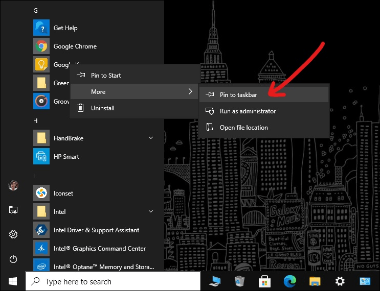 windows taskbar customization pin apps mrnoob