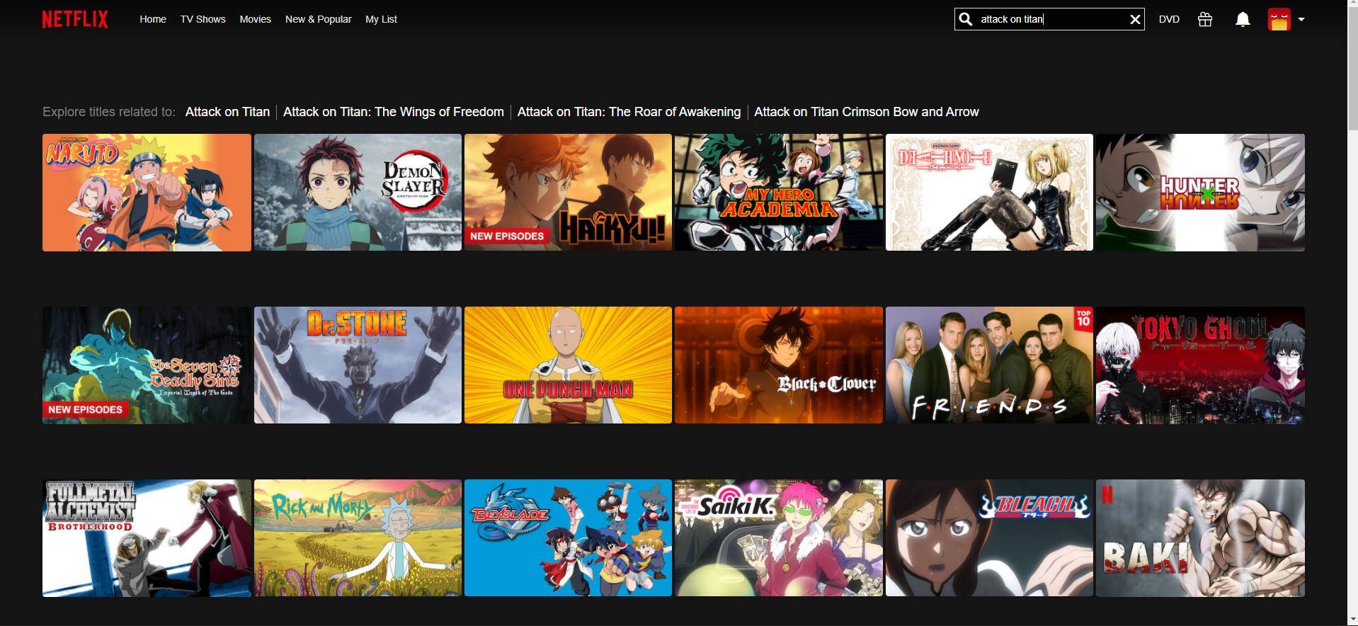 search attack on titan on netflix website