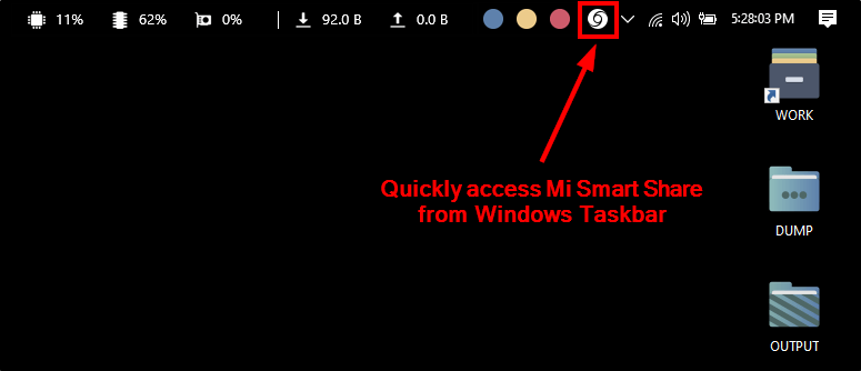 windows taskbar mi smart share button