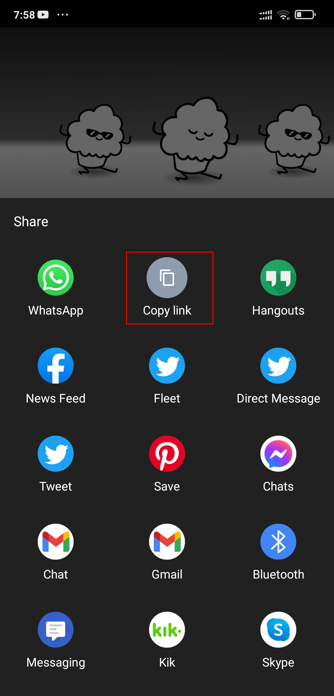 tap on the share button and select copy to clipboard