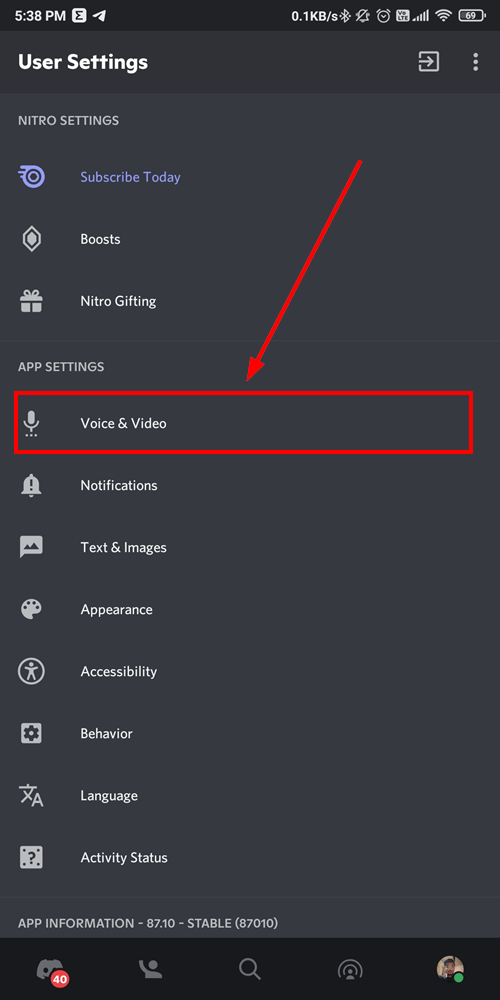 voice video settings discord mobile mrnoob