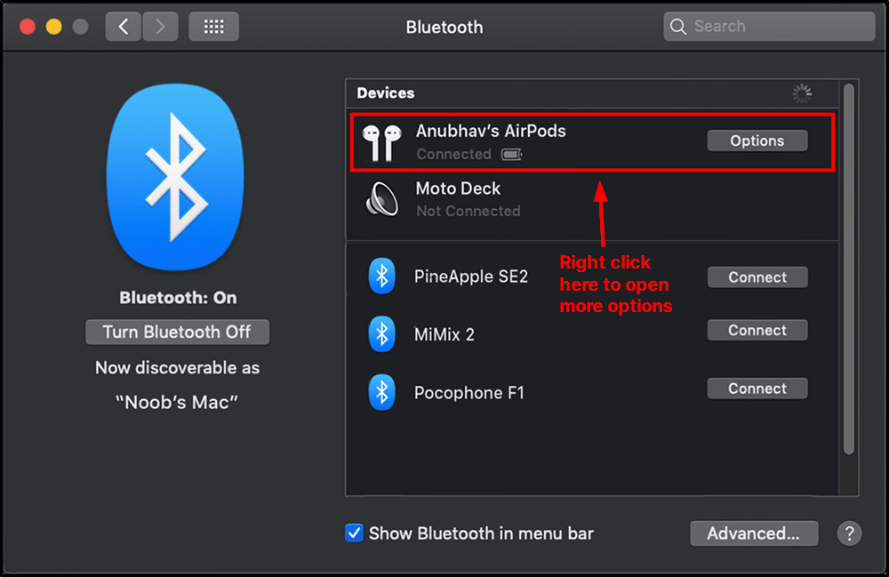 bluetooth device list mac mrnoob