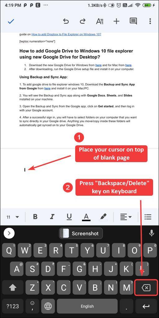 backspace key android delete docs page mrnoob