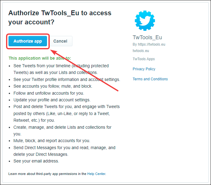 authorize twtools access twitter mrnoob