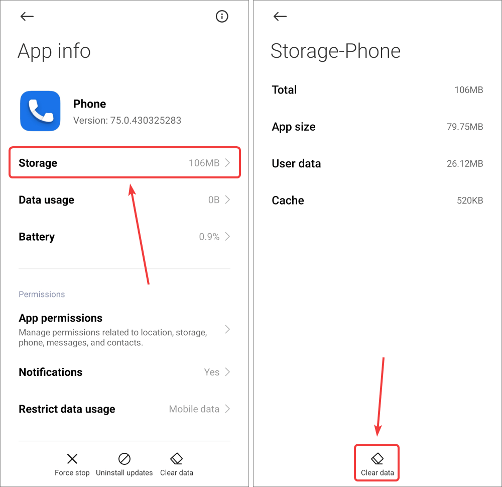 google phone app storage mrnoob