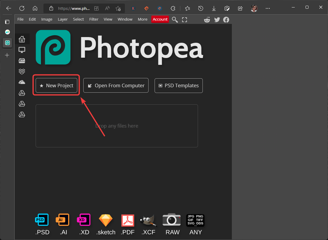 photopea editor browser new project mrnoob