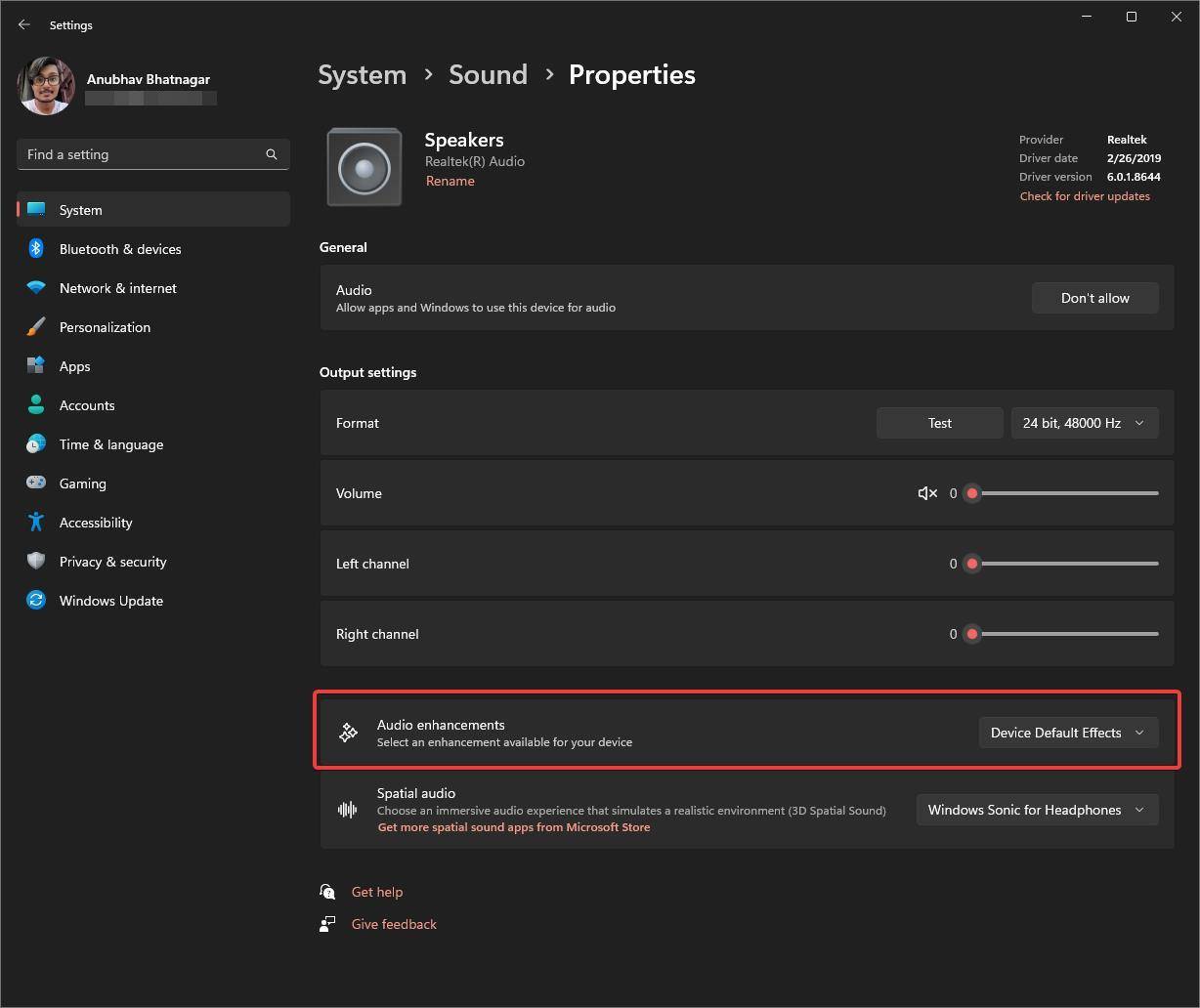 enable audio enhancements on windows mrnoob