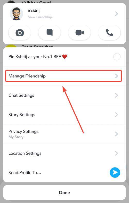 manage friendsship with snapchat friend