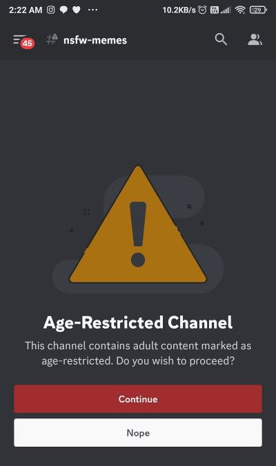 age restricted channel warning on discord mobile