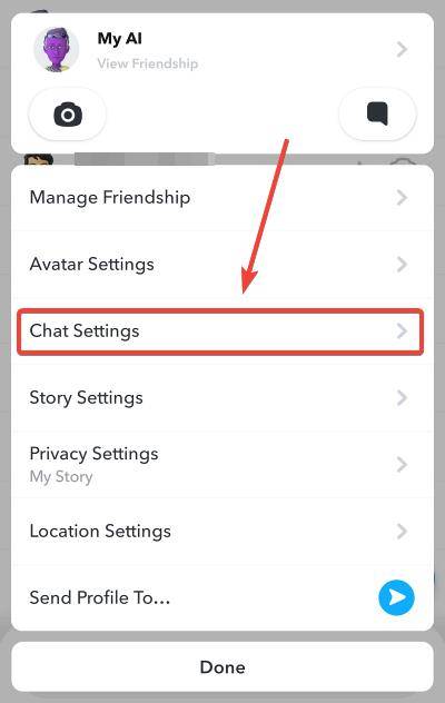 chat settings of my ai chatbot on snapchat