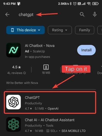 search chatgpt app on google play store