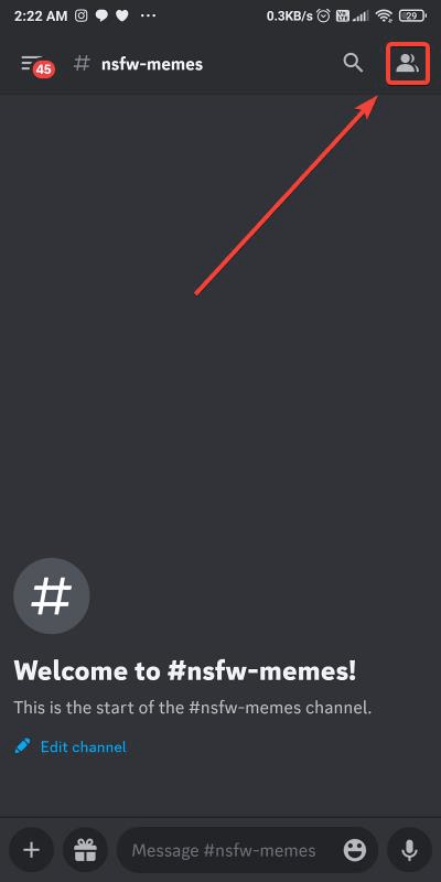 tap on people list icon on discord mobile channel