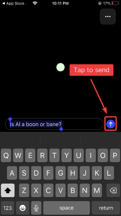 tap send to send your recorded chat to chatgpt app iphone