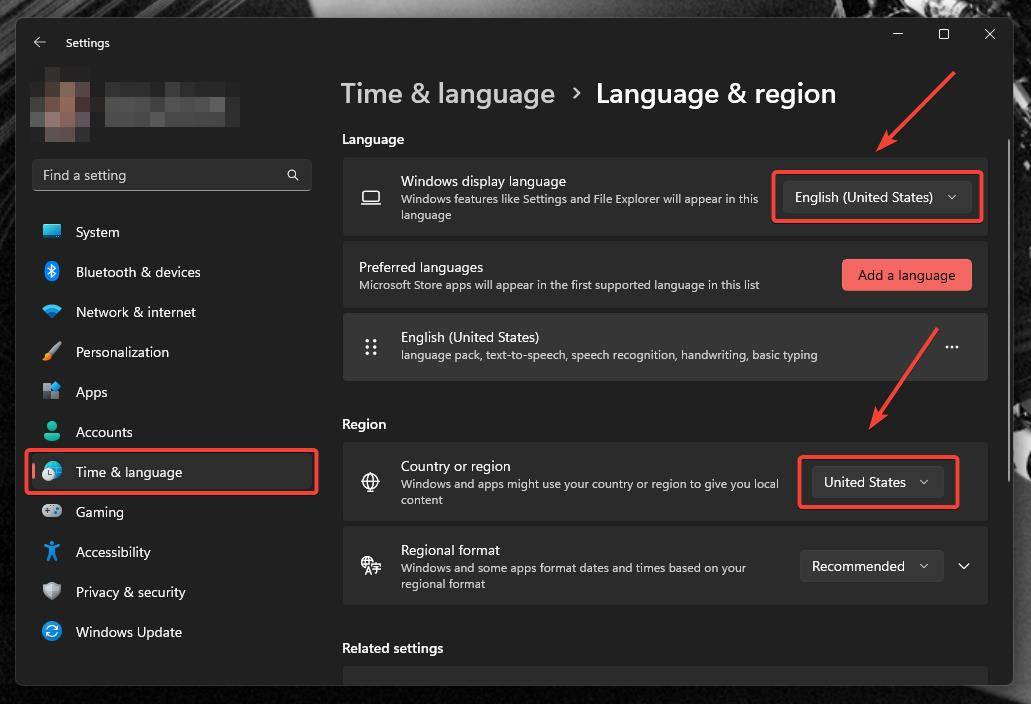 change windows language and regions settings