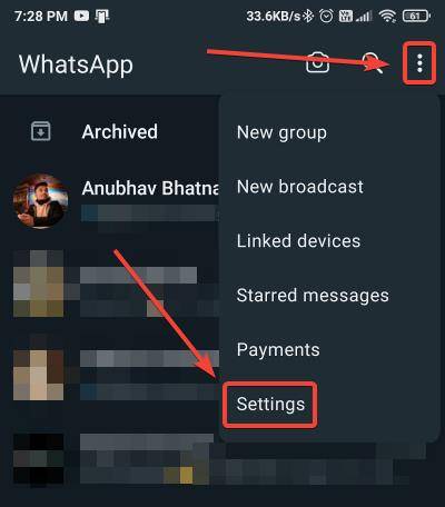 open whatsapp settings on android