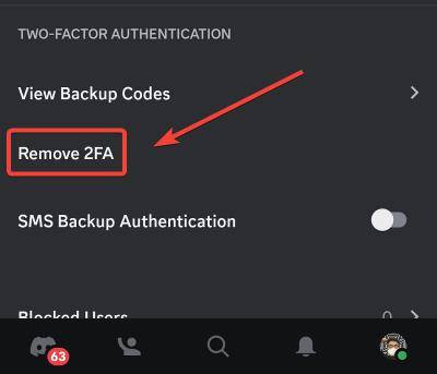 tap remove 2fa discord app