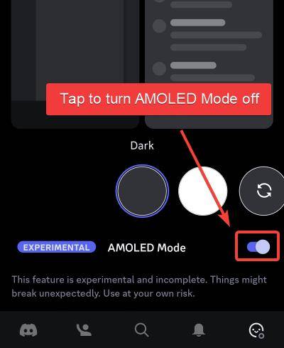 turn off amoled mode on discord app android iphone