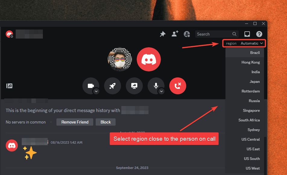 change discord region during call