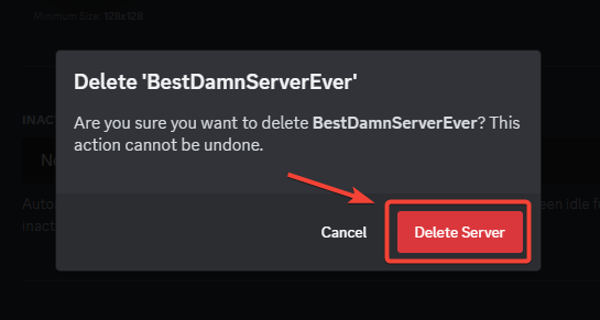 confirm deleting discord server on pc