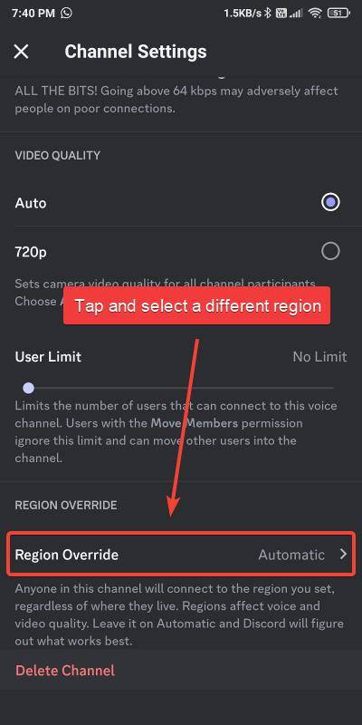 discord server channel region override option mobile