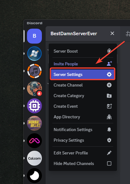 open server settings on discord pc